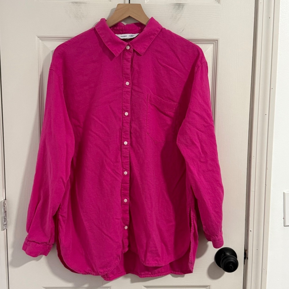 Old Navy Women Boyfriend Shirt Pink Button Down Long Sleeve Relaxed Fit 1X